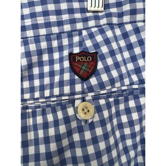 Polo GOLF Ralph Lauren Shorts SZ 35 Blue Check Flat Front Chino Classic Preppy - Picture 3 of 6
